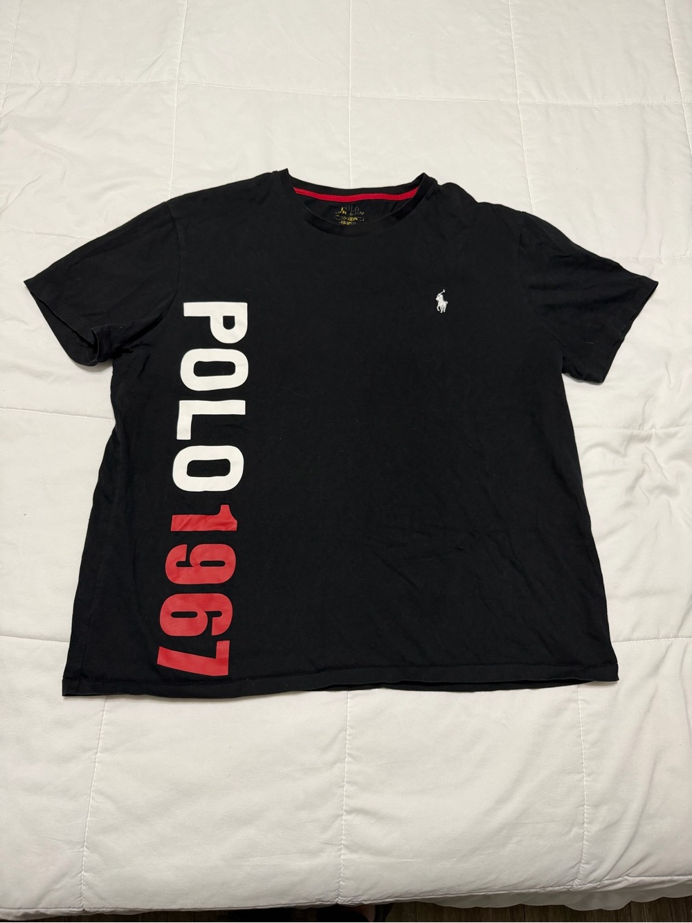 Polo by Ralph Lauren Black Crew Neck Tee with White & Red POLO 1967 Graphic